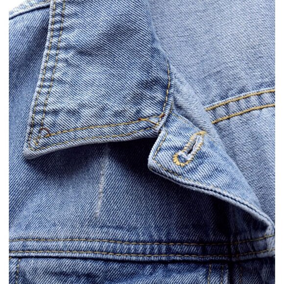 Women's Jean Jacket Distressed Ripped Denim Jacket Coat with Pockets Light Blue - Picture 2 of 6